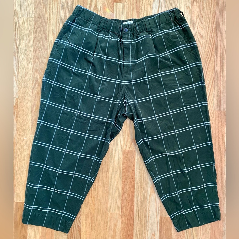 NWOT Madewell Corduroy Stripped Green Baggy Pants with Elastic Waist and Pockets